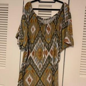 Tribal pattern sheer top with adjustable tie top